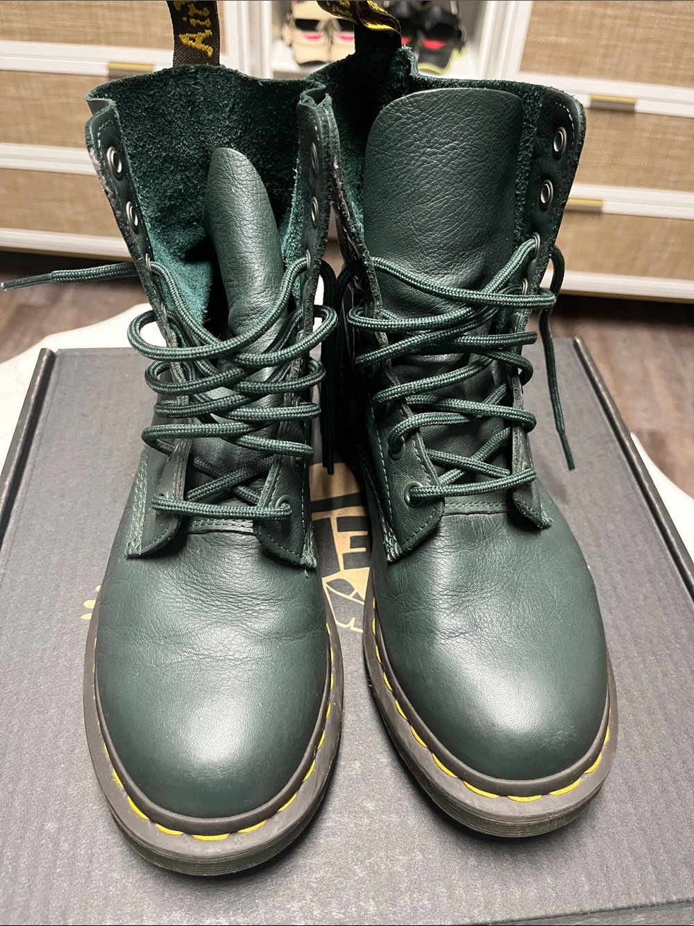 Dr. Martens Dark Green Leather Lace-Up Combat Boots